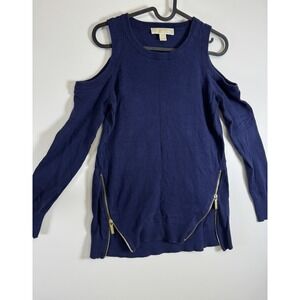 Michael Kors Womens Blue Long Sleeve‎ Cut Out Shouders Zippered Sweater Small